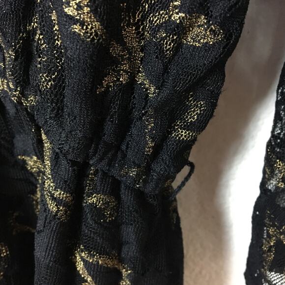 Lace Party Dress Funky 90s y2k Goth Wanna Be Black Lace Mini Dress with Gold - Picture 5 of 7